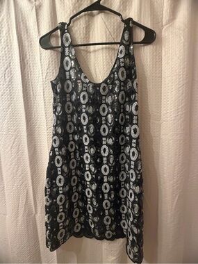 Halston Heritage Black Mini Dress with Silver Sequin Ovals